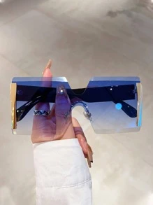 渐变几何镜片无框时尚眼镜派对太阳镜沙滩配饰女士沙滩配饰夏季沙滩度假、户外、旅行眼镜 - 藍色 - 查看 2