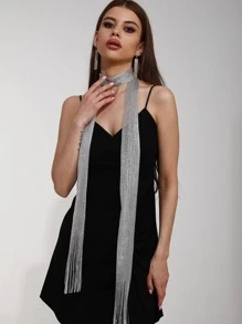 1pc Fringe Hem Skinny Scarf Y2K Fashionable Scarf Ideal For Going Out & Dressing Up Your Look - Silver - View 2