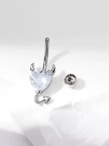 1pc Fashionable Silver Plated Copper Material White Cubic Zirconia Inlay Belly Ring, Suitable For Women As Valentine/Thanksgiving/Halloween/Easter/Bar/Dance/Beach Party Birthday/Everyday Wear Gift Valentines