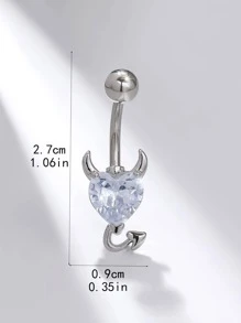 1pc Fashionable Silver Plated Copper Material White Cubic Zirconia Inlay Belly Ring, Suitable For Women As Valentine/Thanksgiving/Halloween/Easter/Bar/Dance/Beach Party Birthday/Everyday Wear Gift Valentines