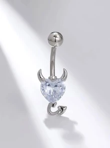 1pc Fashionable Silver Plated Copper Material White Cubic Zirconia Inlay Belly Ring, Suitable For Women As Valentine/Thanksgiving/Halloween/Easter/Bar/Dance/Beach Party Birthday/Everyday Wear Gift Valentines