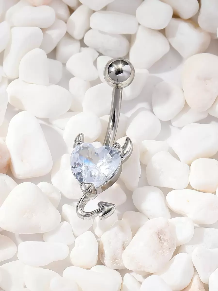 1pc Fashionable Silver Plated Copper Material White Cubic Zirconia Inlay Belly Ring, Suitable For Women As Valentine/Thanksgiving/Halloween/Easter/Bar/Dance/Beach Party Birthday/Everyday Wear Gift Valentines