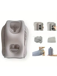 1入組充氣旅行枕，PVC 便攜式頭枕下巴支撐墊適用於飛機飛機汽車辦公室休息頸午睡枕 - 灰色 - 查看 2