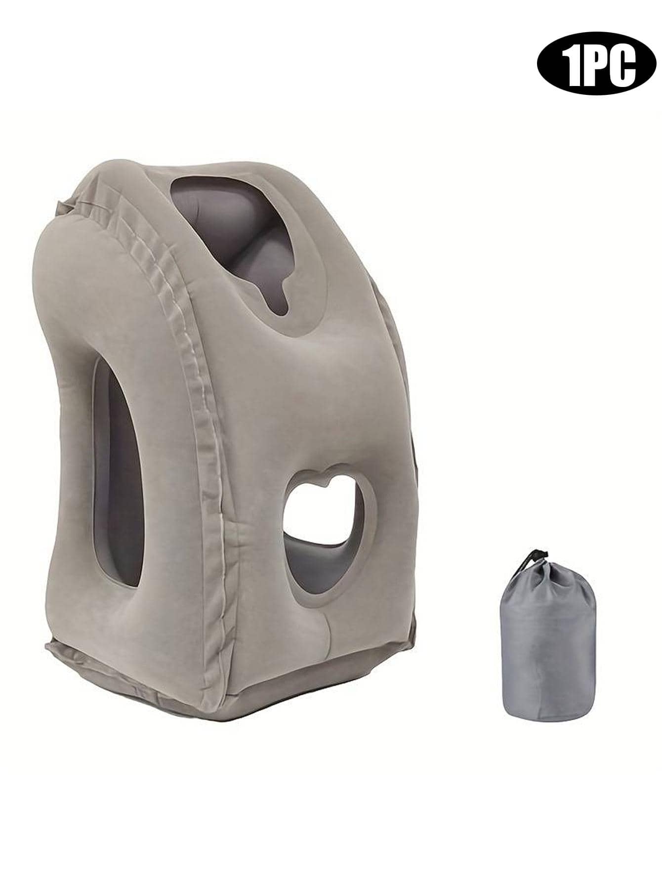 1入組充氣旅行枕，PVC 便攜式頭枕下巴支撐墊適用於飛機飛機汽車辦公室休息頸午睡枕 - 灰色 - 查看 1