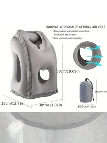 1入組充氣旅行枕，PVC 便攜式頭枕下巴支撐墊適用於飛機飛機汽車辦公室休息頸午睡枕 - 灰色 - 查看 3