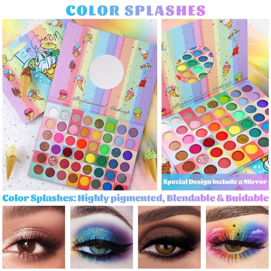 48 Colors Eyeshadow Makeup Palette, Natural Rainbow Shimmer Matte Glitter Eye Shadow Powder Highly Pigmented Gift Set Make Up Pallet - Multicolor - View 1
