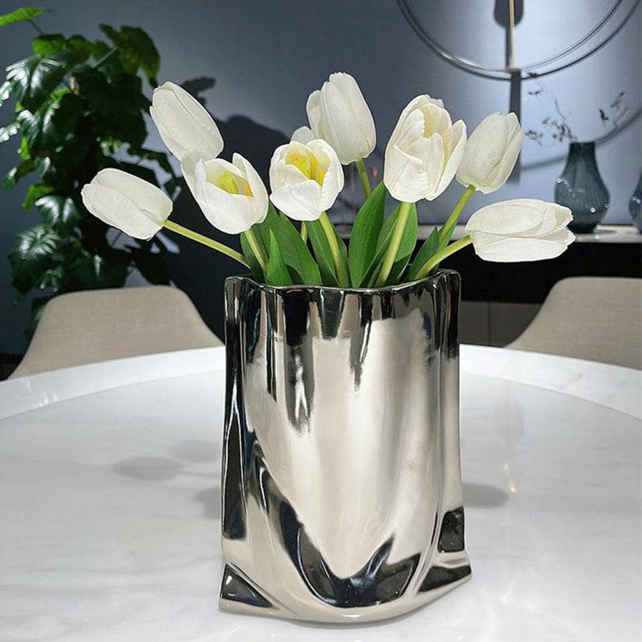 1入組瓷花瓶，創意銀花花瓶，家居裝飾 - 銀色 - 查看 1