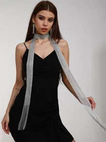 1pc Fringe Hem Skinny Scarf Y2K Fashionable Scarf Ideal For Going Out & Dressing Up Your Look - Silver - View 4