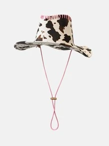 1 Nữ Bò Họa Tiết Khâu Chi Tiết Có Thể Điều Chỉnh Da Bò Nón Fedora Cho Cuộc Sống Hàng Ngày - Hồng - Xem 2