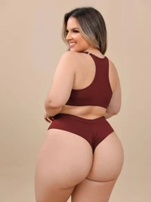 Plus Size Bra & Panty Sets - Burgundy - View 2