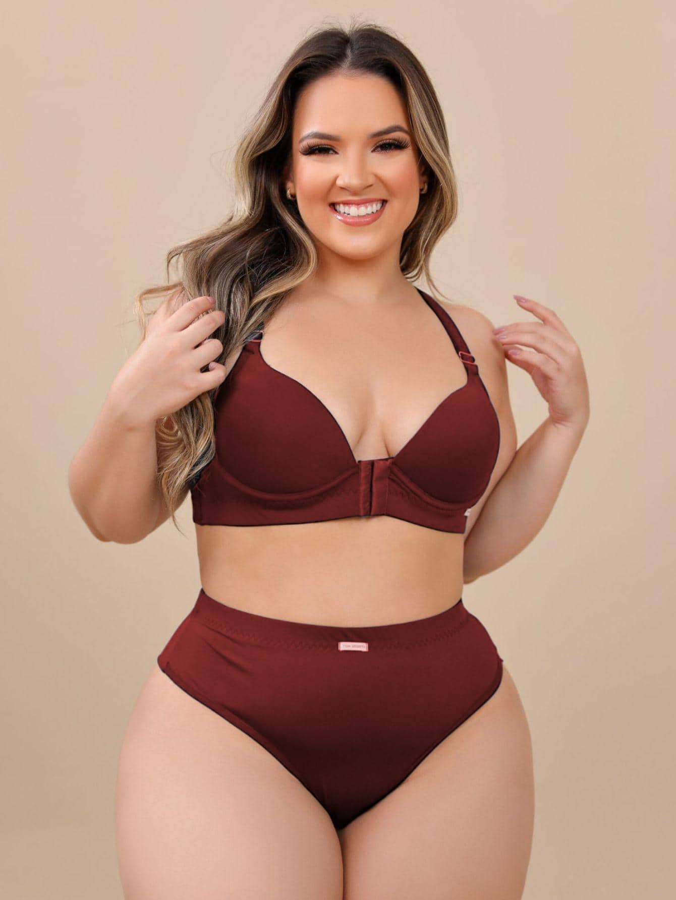 Plus Size Bra & Panty Sets - Burgundy - View 1