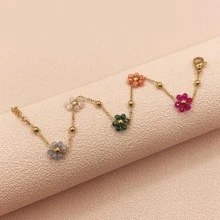 1入時尚可愛少女新款鈦鋼花珠手鍊珠寶設計不鏽鋼手飾，生日/聖誕/新年禮物，舞會裝飾 - 彩色 - 查看 3