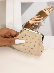 1pc Cute Cartoon Coin Purse, Strawberry Pattern Clip Pouch, Women Coin Storage Wallet, Suitable For Travel, Gift - Beige - View 1