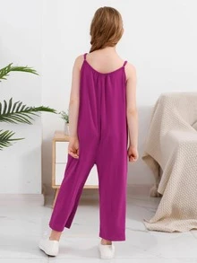 Gorlya十幾歲女孩運動休閒無袖寬腳連體褲,適合春夏季戶外活動、購物、步行、派對和開學季穿著 - 玫紅色 - 查看 2