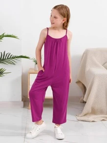 Gorlya十幾歲女孩運動休閒無袖寬腳連體褲,適合春夏季戶外活動、購物、步行、派對和開學季穿著 - 玫紅色 - 查看 5