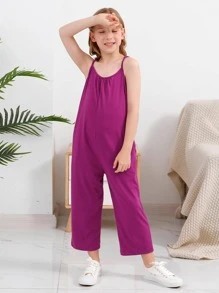 Gorlya十幾歲女孩運動休閒無袖寬腳連體褲,適合春夏季戶外活動、購物、步行、派對和開學季穿著 - 玫紅色 - 查看 4