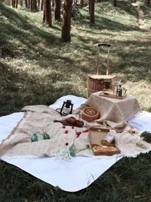 1入組滌綸野餐波西米亞幾何樣式毛邊緣野餐毯適用於戶外 - 咖啡棕 - 查看 6