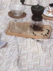 1入組滌綸野餐波西米亞幾何樣式毛邊緣野餐毯適用於戶外 - 咖啡棕 - 查看 5