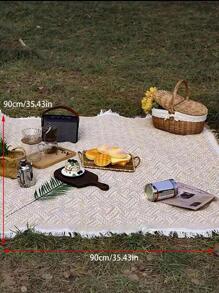 1入組滌綸野餐波西米亞幾何樣式毛邊緣野餐毯適用於戶外 - 咖啡棕 - 查看 3