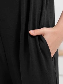 Tween Girl Casual Sports Sleeveless Jumpsuit With Wide Legs, Suitable For Spring, Summer Outdoor Activities, Shopping, Walking, Parties And Back To School - Black - View 7
