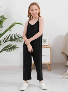 Tween Girl Casual Sports Sleeveless Jumpsuit With Wide Legs, Suitable For Spring, Summer Outdoor Activities, Shopping, Walking, Parties And Back To School - Black - View 4