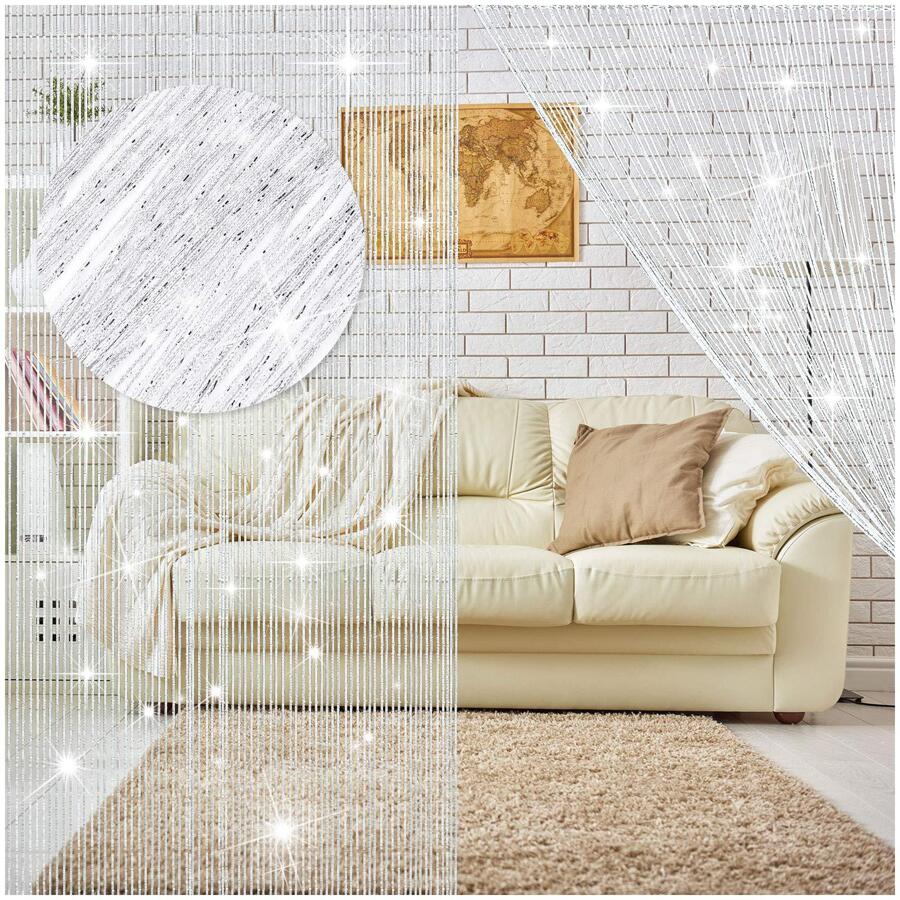 裝飾用線帶閃爍閃閃發光門窗帘，閃亮線帶裝飾掛飾，用於臥室家居裝飾門簾客廳隔斷窗簾 - 白色 - 查看 1