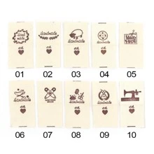 50入組布標籤折疊標籤羊心形圖案標籤針織帽印花機織縫紉標籤10種不同款式可供選擇標籤 - 米色 - 查看 5