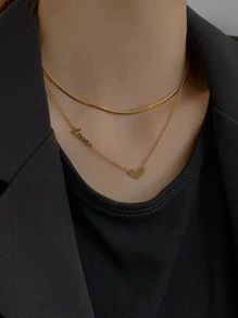 Heart Charm Layered Necklace - Gold - View 7