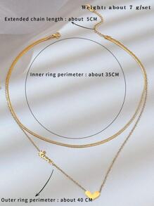 Heart Charm Layered Necklace - Gold - View 6