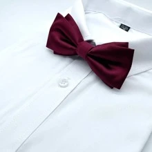 1 pieza Corbata de moño sólida para hombres, padrinos de boda, novio, formal, de negocios, boda, corbata/corbata de moño para decoración casual - Burdeos - Ver 3