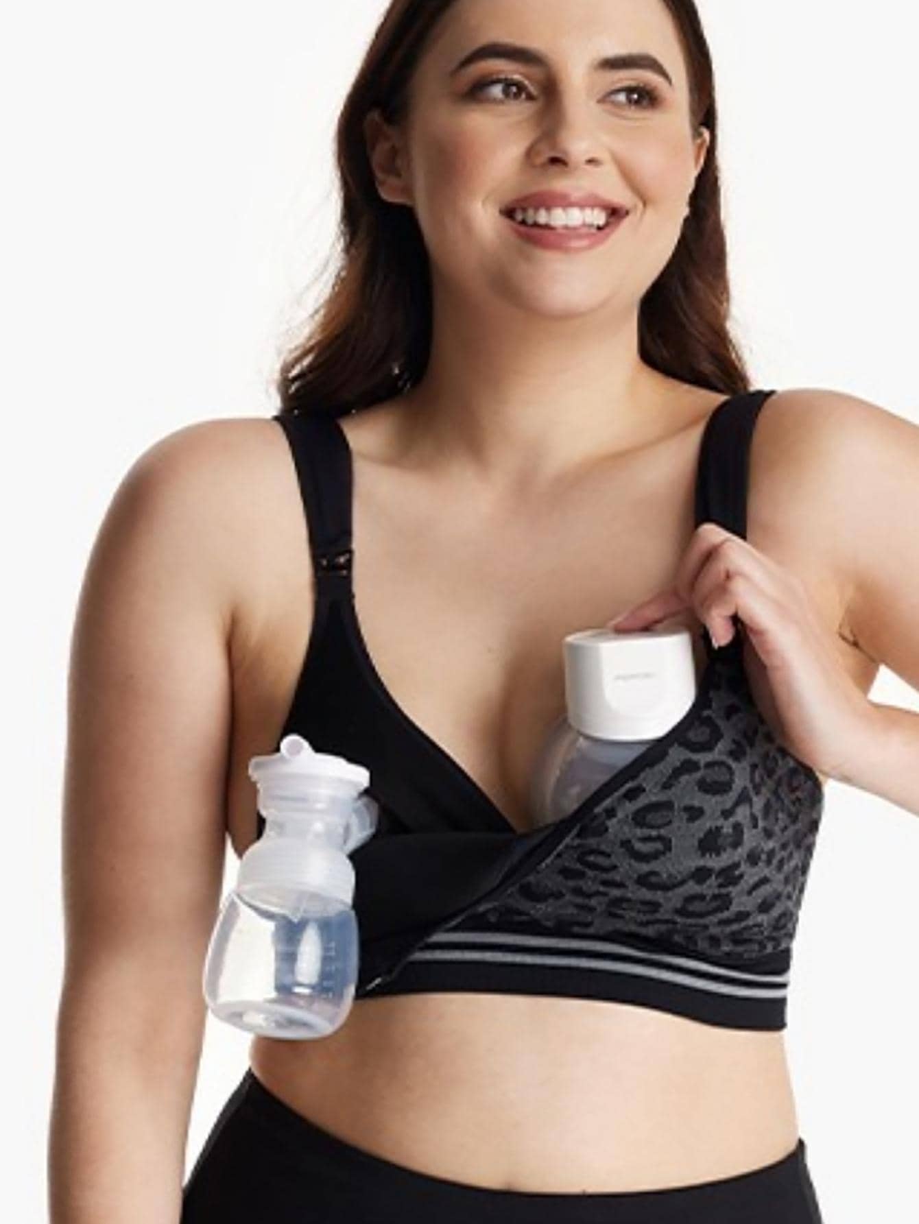 Momcozy 4-In-1 Pumping Bra Hands Free, Fixed Padding Nursing Bra & Maternity Bra, YN12 Wearable Breast Pump Bra Cotton-Nylon Comfort & Support For S12 Pro, Spectra, Elvie, Willow,Etc - màu đen - Xem 1