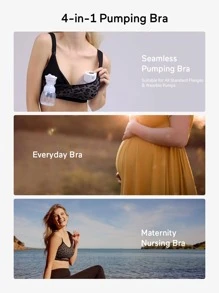 Momcozy 4-In-1 Pumping Bra Hands Free, Fixed Padding Nursing Bra & Maternity Bra, YN12 Wearable Breast Pump Bra Cotton-Nylon Comfort & Support For S12 Pro, Spectra, Elvie, Willow,Etc - màu đen - Xem 6