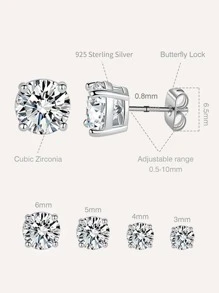 925 Sterling Silver Stud Earrings Set | White Gold Plated Hypoallergenic Stud Earrings | Cubic Zirconia Stud Earrings For Women Girls Men(3mm,4mm,5mm,6mm) - Silver - View 5