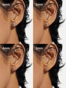925 Sterling Silver Stud Earrings Set | White Gold Plated Hypoallergenic Stud Earrings | Cubic Zirconia Stud Earrings For Women Girls Men(3mm,4mm,5mm,6mm) - Silver - View 4