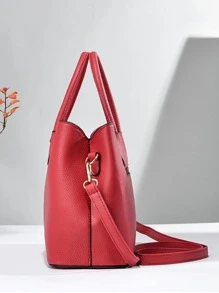 時尚女士大容量托特包帶吊墜和可調節肩帶 - 紅色 - 查看 4