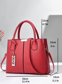 時尚女士大容量托特包帶吊墜和可調節肩帶 - 紅色 - 查看 3