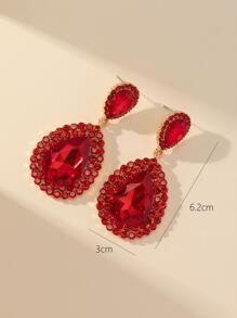1對新款時尚誇張重水滴形簡約奢華耳環，適用於女士派對 - 紅色 - 查看 3