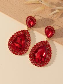 1對新款時尚誇張重水滴形簡約奢華耳環，適用於女士派對 - 紅色 - 查看 2
