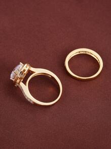 2 cái/bộ Nhẫn Trang Trí Đá Cubic Zirconia - Vàng - Xem 3