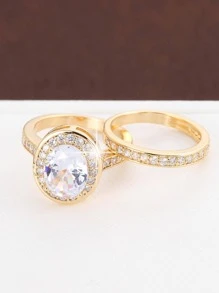 2 cái/bộ Nhẫn Trang Trí Đá Cubic Zirconia - Vàng - Xem 2