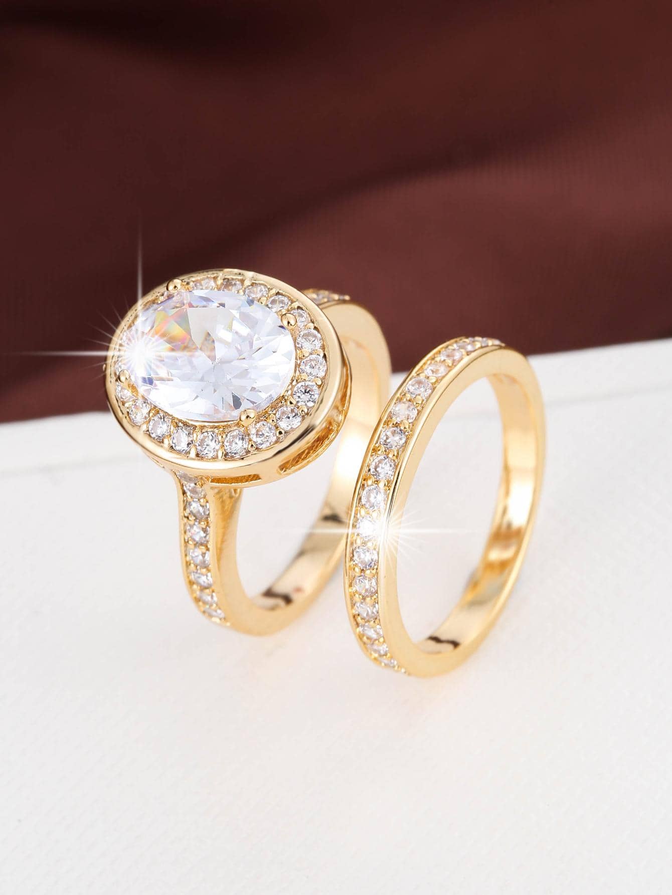 2 cái/bộ Nhẫn Trang Trí Đá Cubic Zirconia - Vàng - Xem 1