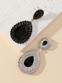 1對時尚夸張重型淚滴形簡約奢華女式耳環，適用於派對表演 - 黑色 - 查看 3