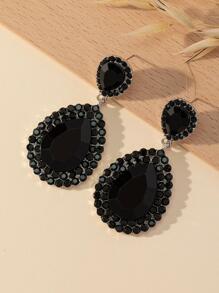 1對時尚夸張重型淚滴形簡約奢華女式耳環，適用於派對表演 - 黑色 - 查看 2