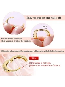 FOREVER QUEEN 925 純銀方晶鋯石擁抱圈耳環銀色/金黃色/玫瑰金女士男士 - 金色 - 查看 6