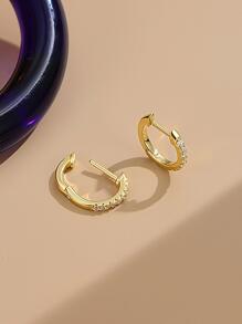 FOREVER QUEEN 925 純銀方晶鋯石擁抱圈耳環銀色/金黃色/玫瑰金女士男士 - 金色 - 查看 5