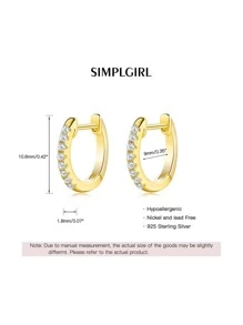 FOREVER QUEEN 925 純銀方晶鋯石擁抱圈耳環銀色/金黃色/玫瑰金女士男士 - 金色 - 查看 7