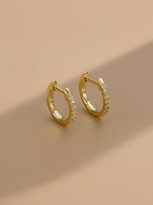 FOREVER QUEEN 925 純銀方晶鋯石擁抱圈耳環銀色/金黃色/玫瑰金女士男士 - 金色 - 查看 4