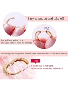 FOREVER QUEEN 925 Sterling Silver huggie Hoop Earrings With Cubic Zirconia Silvery/Yellow Golden/Rose Golden for Women Men - Rose Gold - View 7