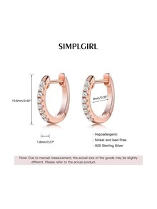 FOREVER QUEEN 925 Sterling Silver huggie Hoop Earrings With Cubic Zirconia Silvery/Yellow Golden/Rose Golden for Women Men - Rose Gold - View 8
