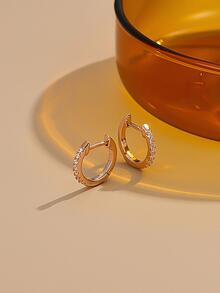 FOREVER QUEEN 925 Sterling Silver huggie Hoop Earrings With Cubic Zirconia Silvery/Yellow Golden/Rose Golden for Women Men - Rose Gold - View 6